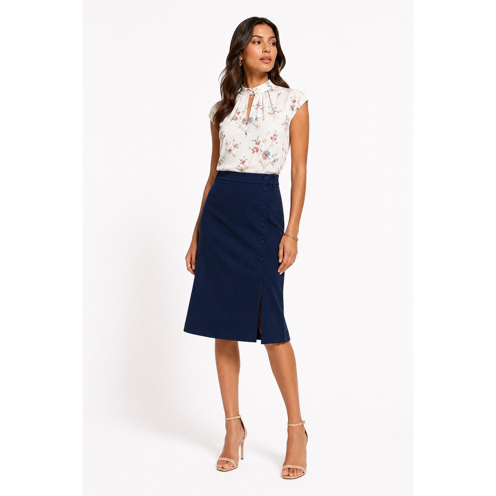 Montgomery Post Este Presentation Ponte Skirt Navy Button Detail Size 12 NWT